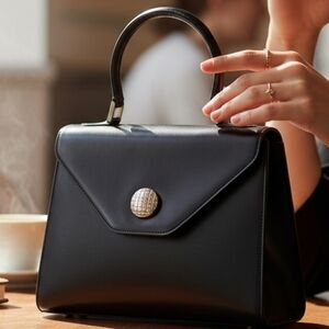 Bally Vintage Black Satchel with Gold Accent